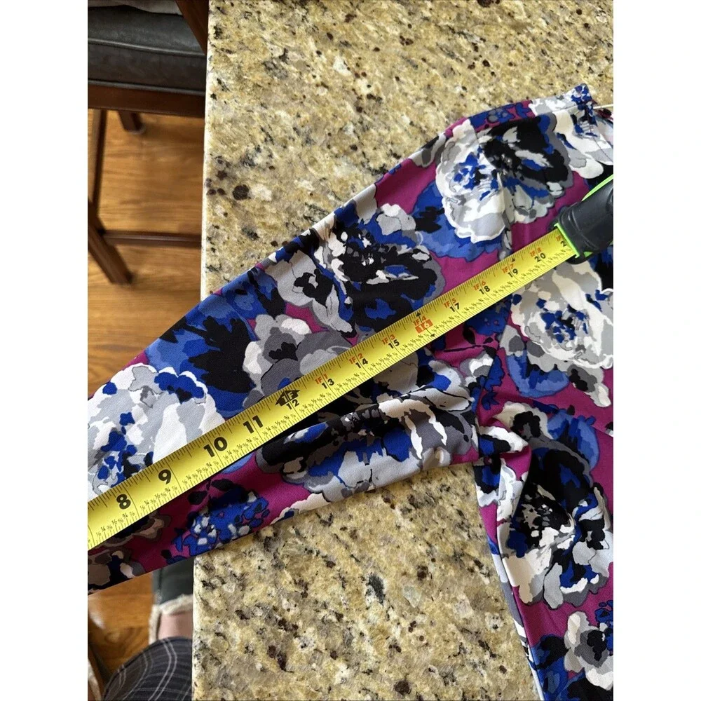 Kasper‎ Women Purple Blue Floral Crew-Neck Self-Tie Side Blouse Top Size XL